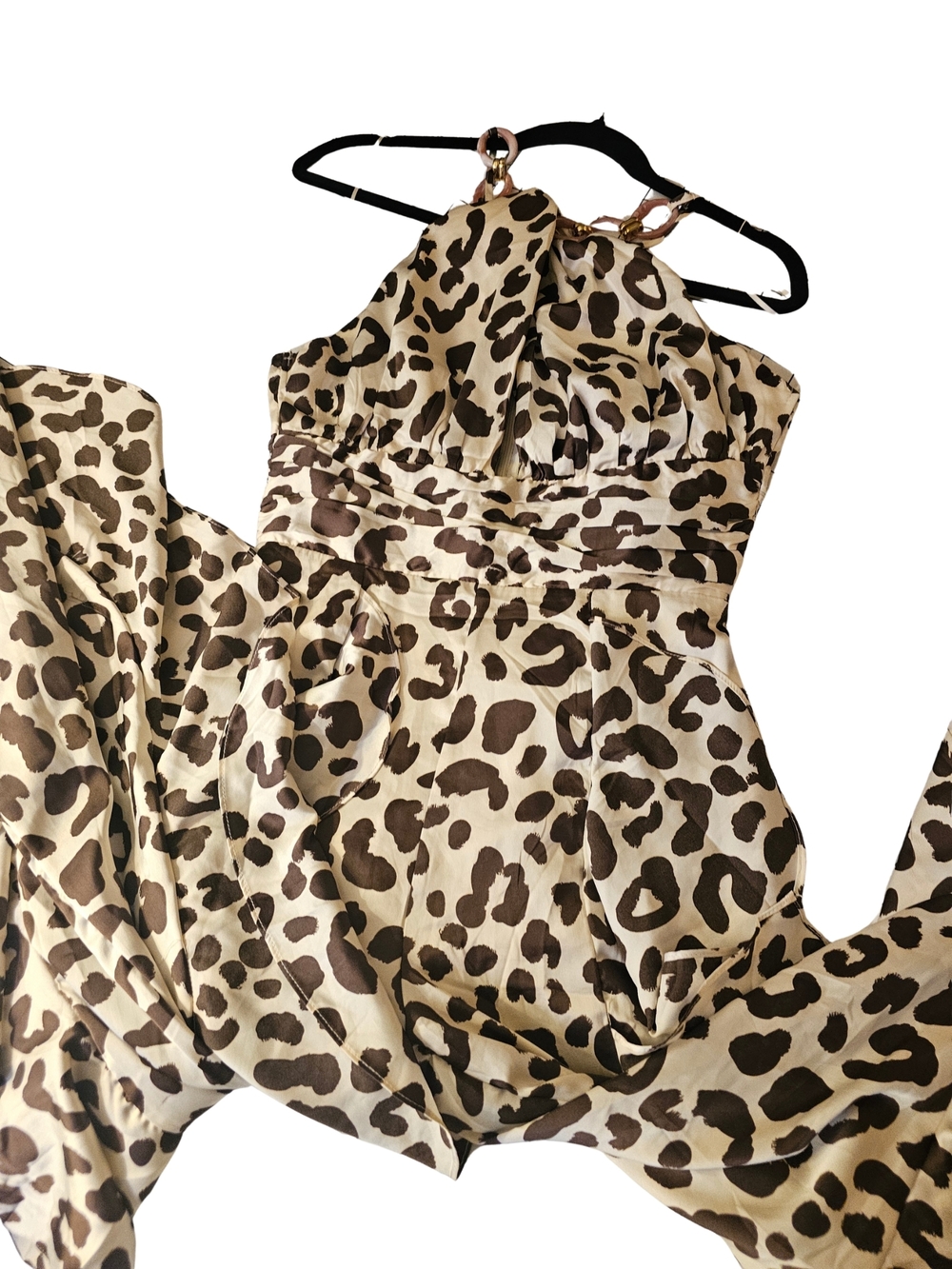 Leopard Print Halter Jumpsuit - Beige & Brown
